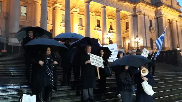At Victorian Parliament's steps in the occasion of the 45th anniversary of the Turkish invasion of Cyprus.  