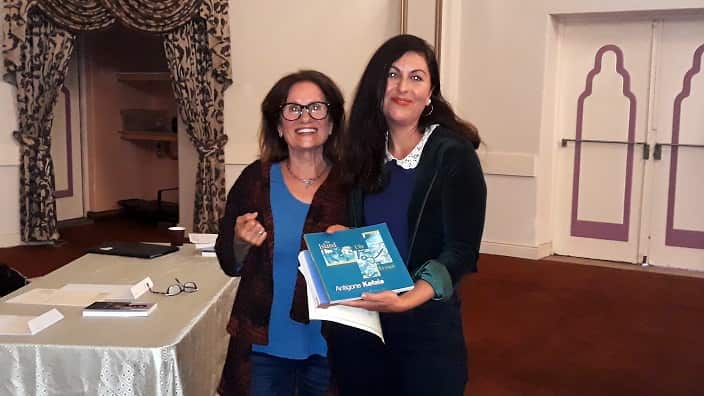 Publisher Eleni Nickas (L) with author Michalia Arathymos. 