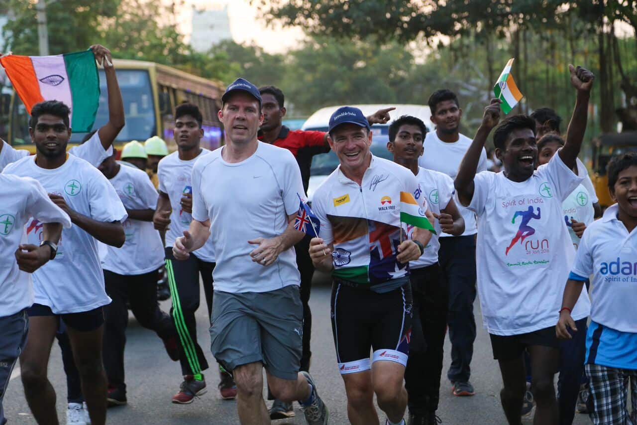 Pat Farmer at the start of the Spirit of India run on January 26, 2016