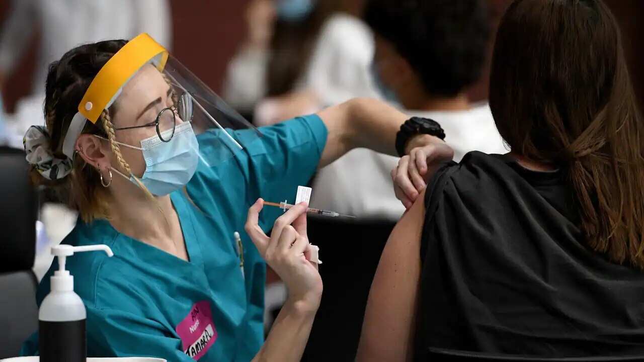 A woman receives a COVID-19 vaccine at a pop-up vaccination clinic at the National Centre of Indigenous Excellence in Redfern, Sydney, Saturday, on 4 September, 2021.