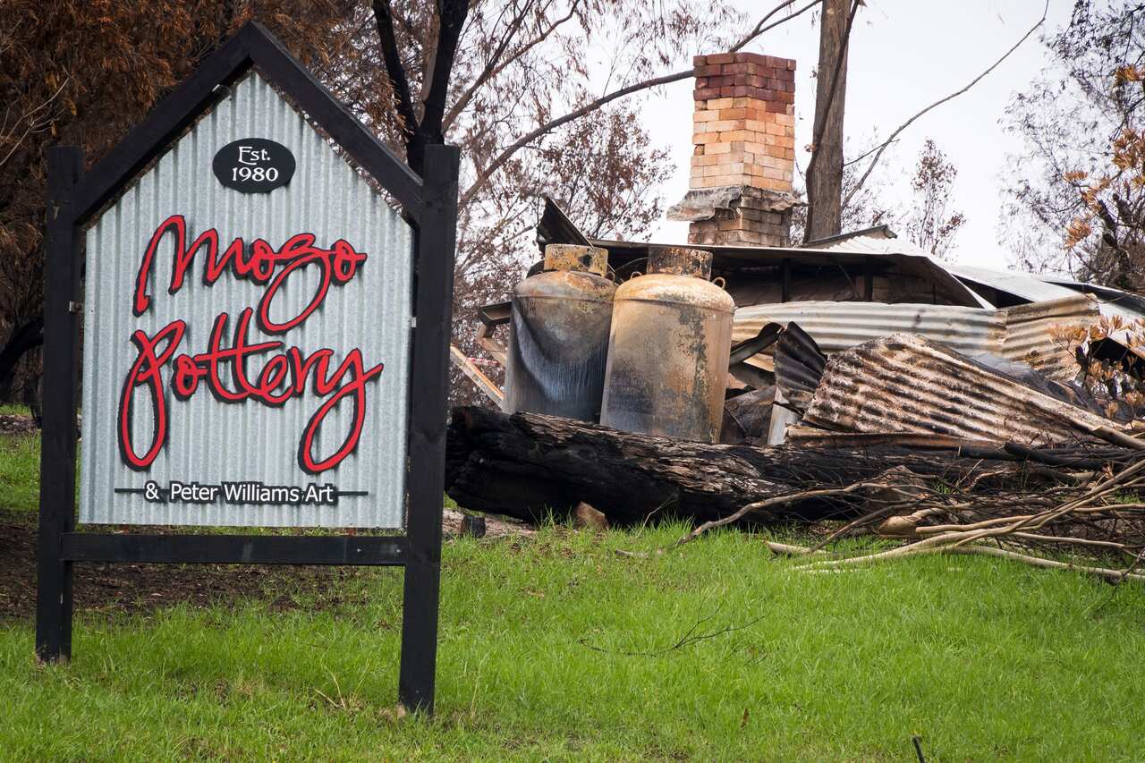 Mogo township was destroyed as bushfires raged up the NSW south coast during the Australian Bushfires in 2020, Mogo, New South Wales, Australia. (Photo by Hugh Peterswald/Pacific Press/Sipa USA)