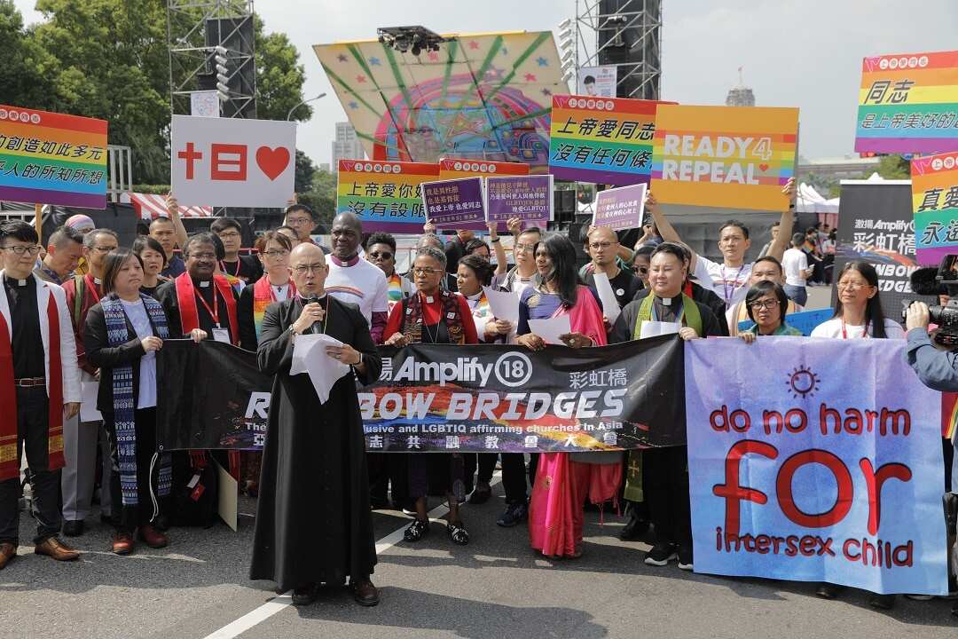 Members of a pro-gay Christian group at the gay pride parade.