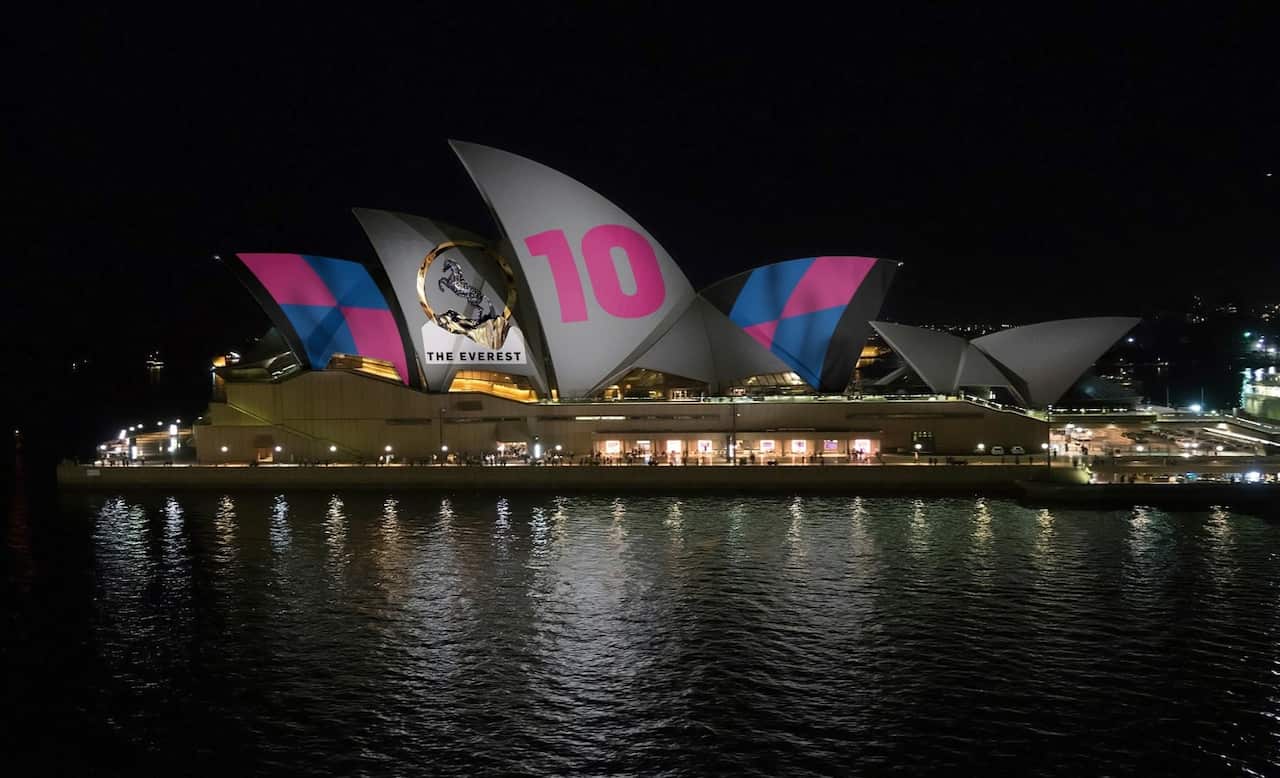 This image provided by Racing NSW shows an artist's impression of how horse race advertising will look on the Sydney Opera House. 