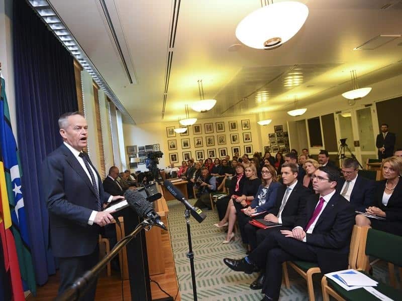 Opposition leader Bill Shorten speaks during a Labor caucus meeting.