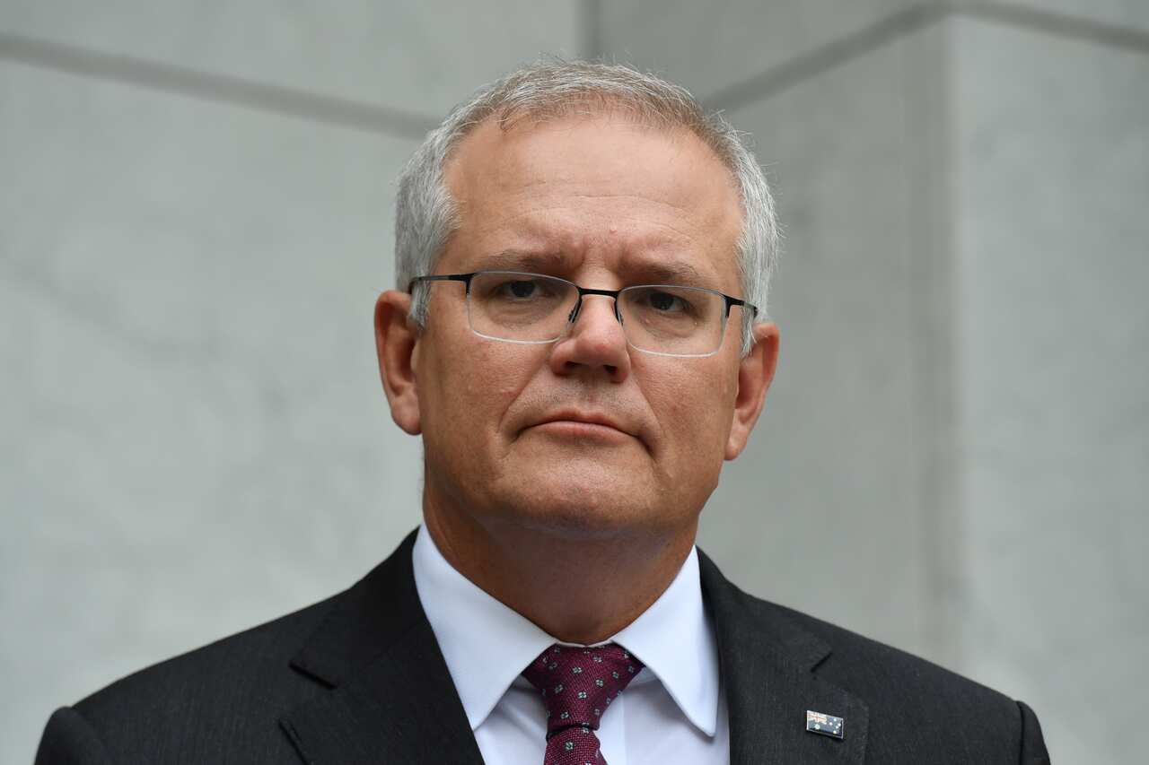 Prime Minister Scott Morrison at a press conference at Parliament House in Canberra.