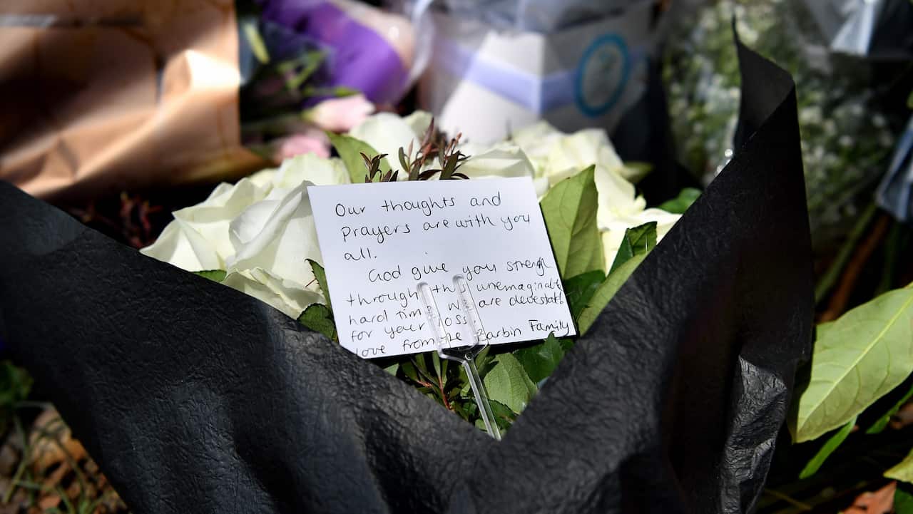 Flowers placed at the scene where seven children where hit on a footpath by a four-wheel drive in the Sydney suburb of Oatlands.