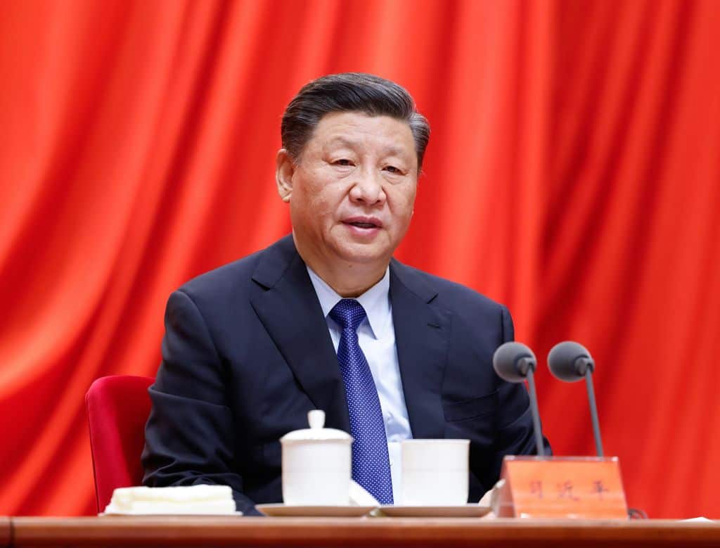 Xi Jinping delivers a speech at a meeting in Beijing on 20 Februrary, 2021.