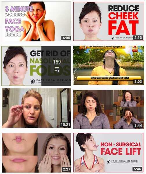 A selection of the 'face yoga' videos available.