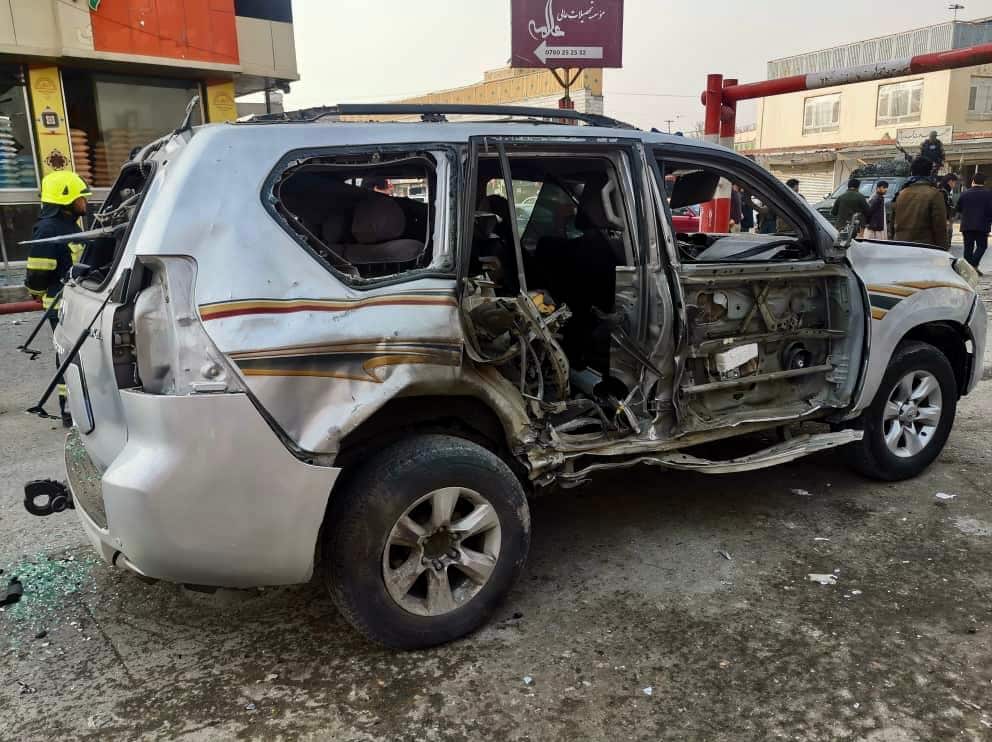 Qamaria's husband's car after a bomb detonated.