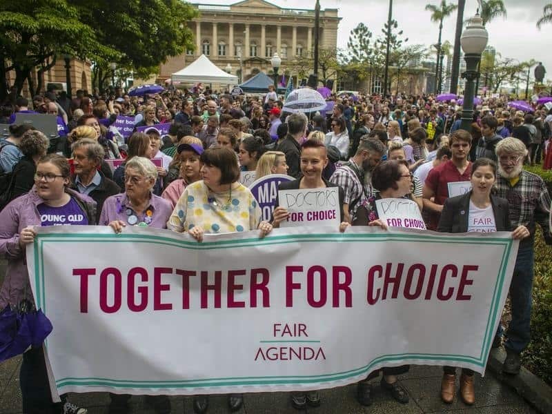 People at the March Together for Choice rally in Brisbane.