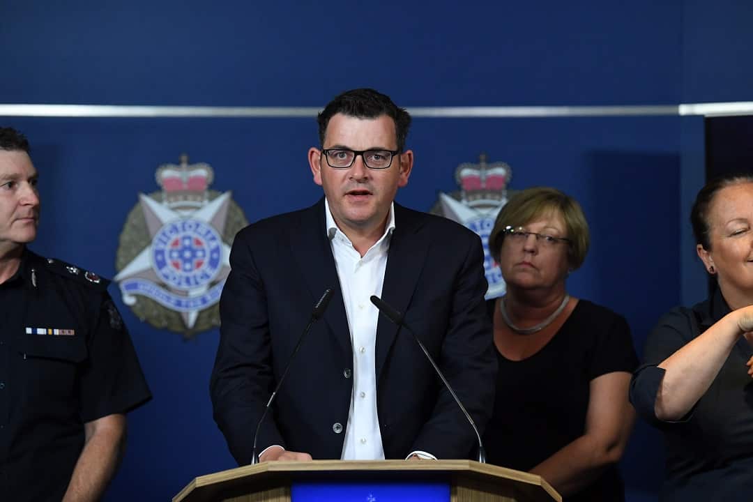 Victorian Premier Daniel Andrews at a media conference after a speeding car ploughed through pedestrians at Flinders Street in Melbourne's CBD.