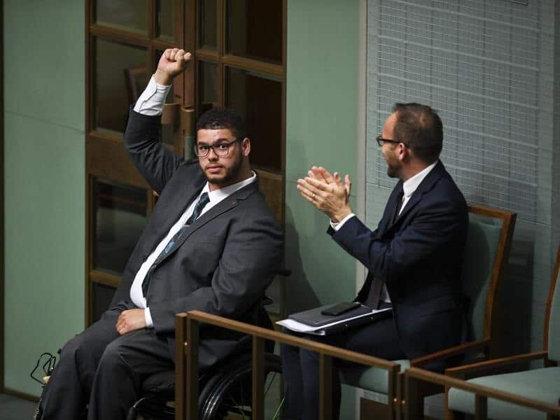 Australian Greens Senator Jordon Steele-John celebrates