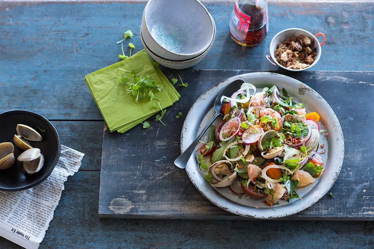 Arctic surf clams, pomelo, fennel and Vietnamese herb salad