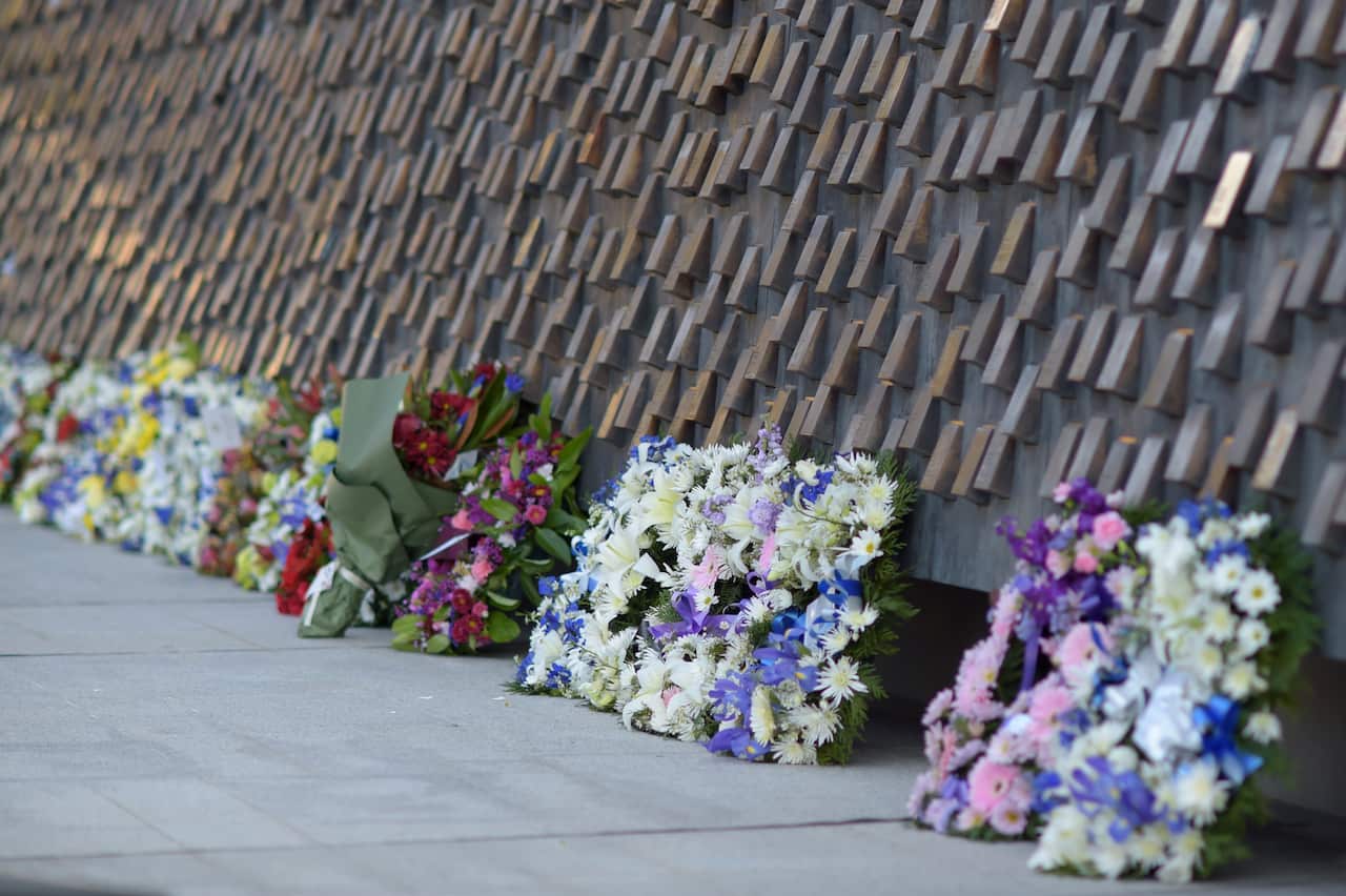 Wreaths at the National Police Memorial in Canberra.