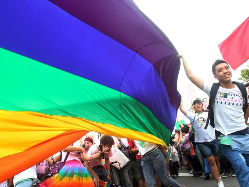 Participants in a gay and lesbian parade in Taipei, Taiwan