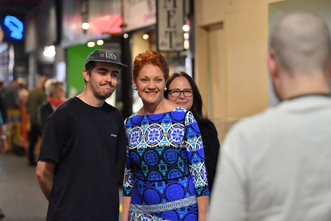 One Nation leader Pauline Hanson is seen posing for a photograph during the final day of campaigning at The Central Market, Adelaide, Friday, May 17, 2019. AAP Image/David Mariuz) NO ARCHIVING.