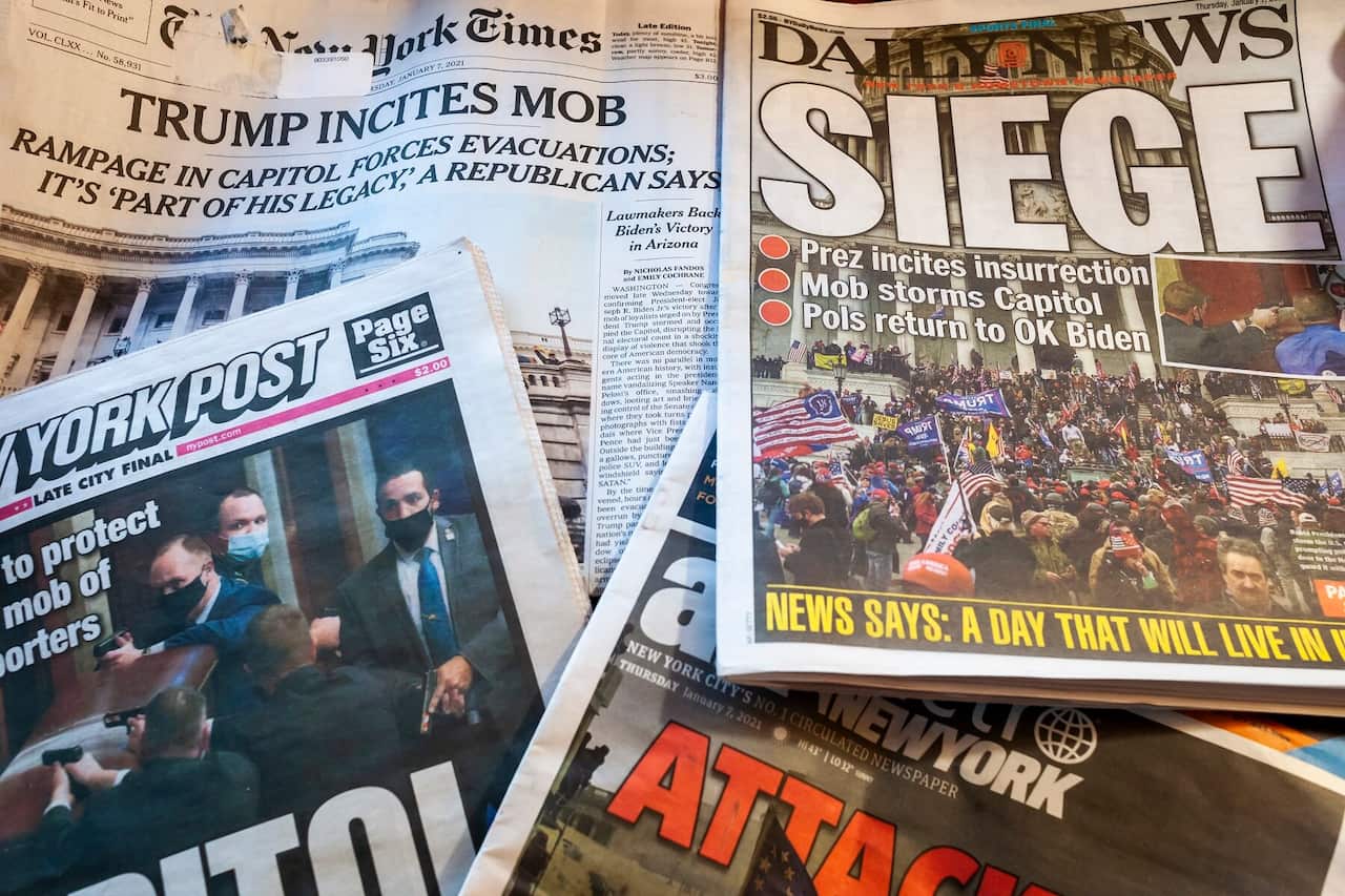 New York newspapers report on the attack on the US Capitol by Trump supporters
