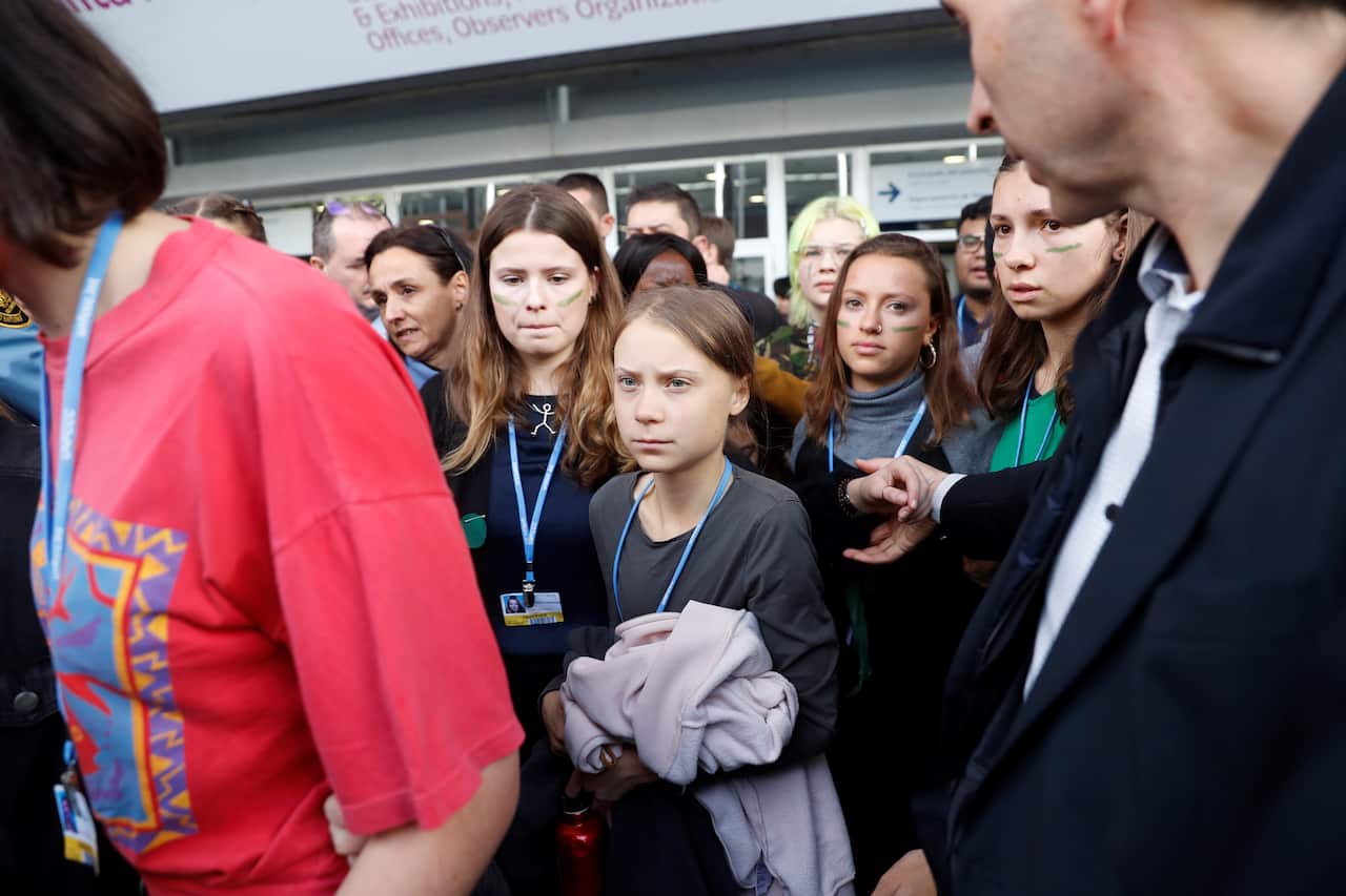 Swedish environmental activist Greta Thunberg and some teenagers from the Fridays for Future movement.