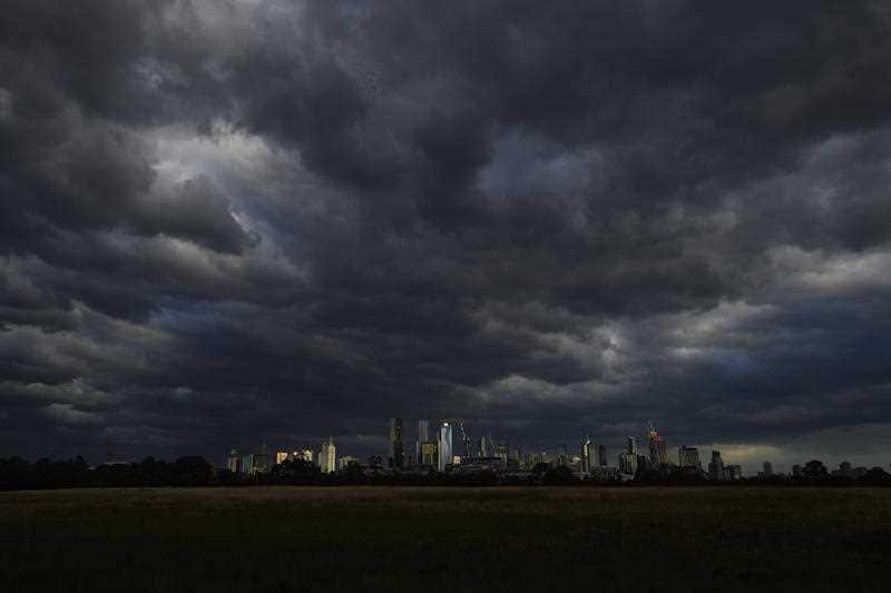 Storm clouds are seen over Melbourne's CBD.