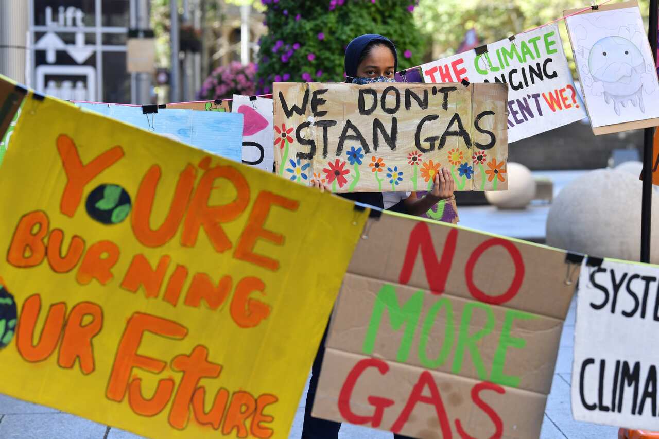 Students and supporters are taking part in a national day of protest to coincide with global rallies for a climate-led COVID-19 recovery. 