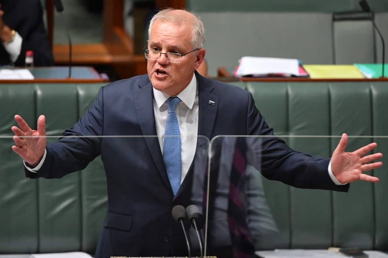 Prime Minister Scott Morrison during Question Time in the House of Representatives at Parliament House in Canberra.