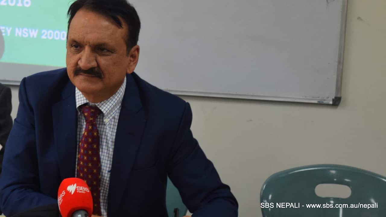 Nepal's forgeign minister Prakash Sharan Mahat during his visit to Australia in nov 2016.