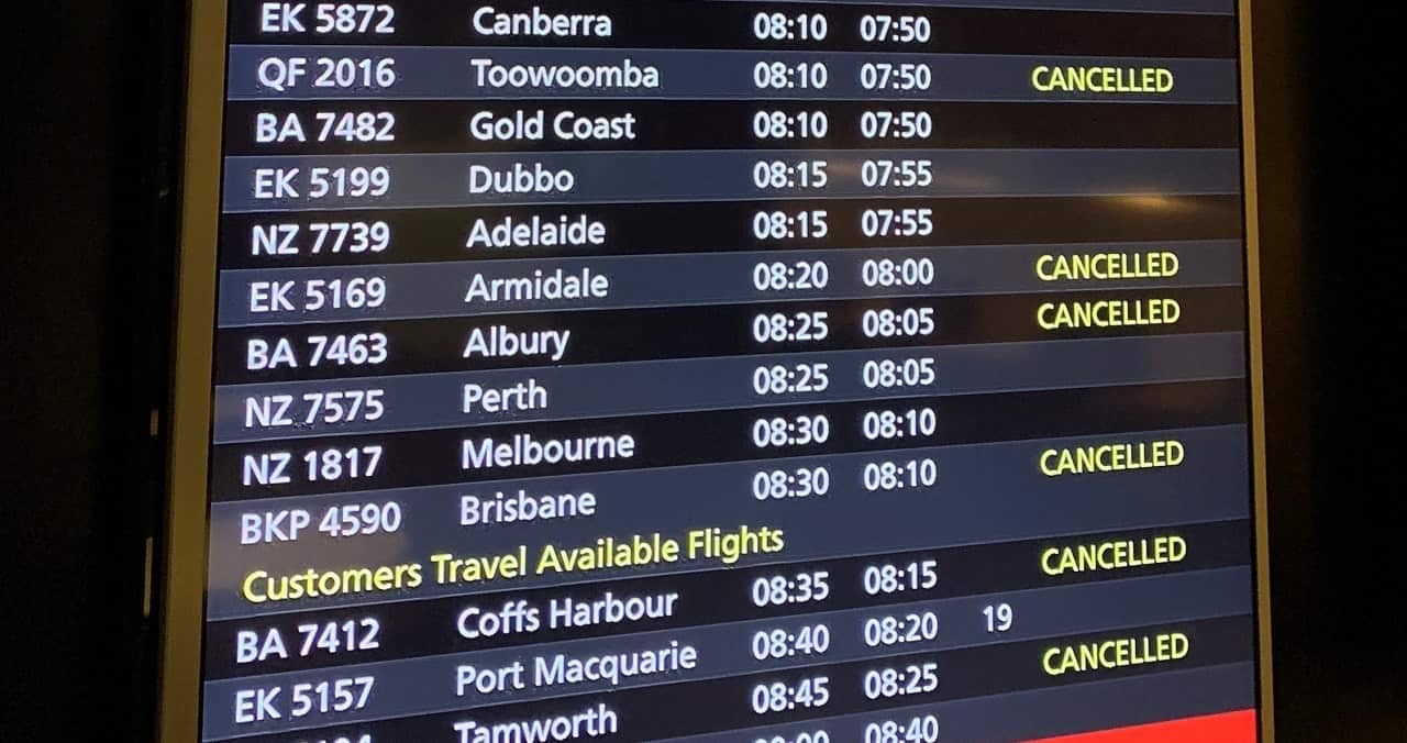 Cancelled flights at Sydney Airport.