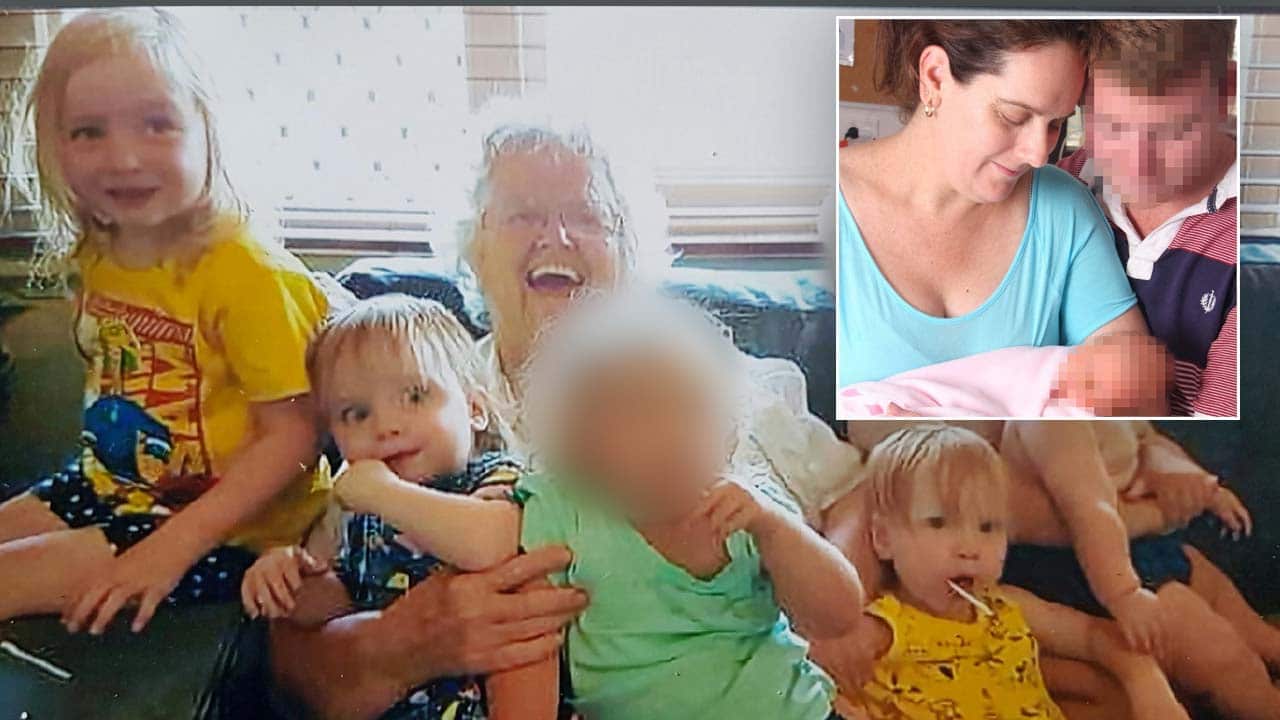 Beverley Quinn with her grandchildren from left, Charlotte, Beatrix and Alice.Inset: Mara Harvey.