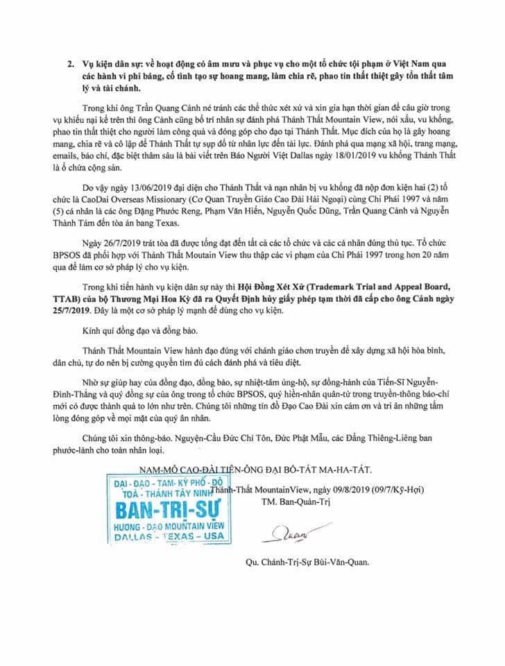 Thông báo về lý do có vụ kiện này - Trang 2