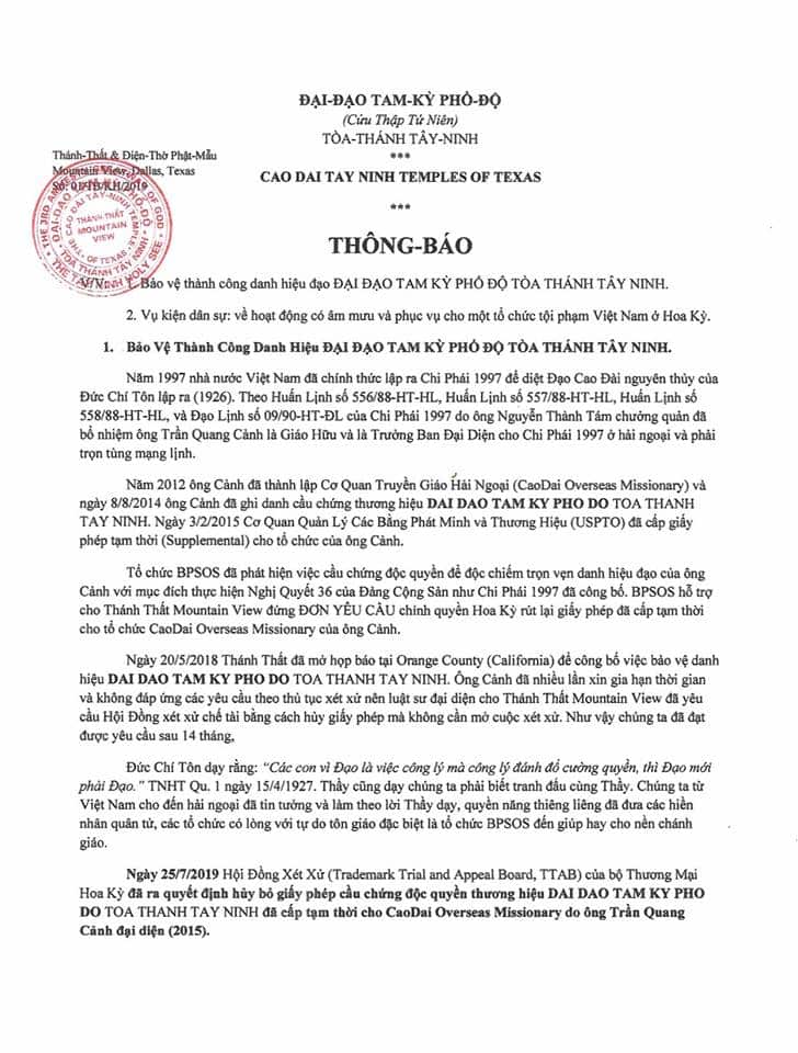 Thông báo về lý do có vụ kiện này - Trang 1