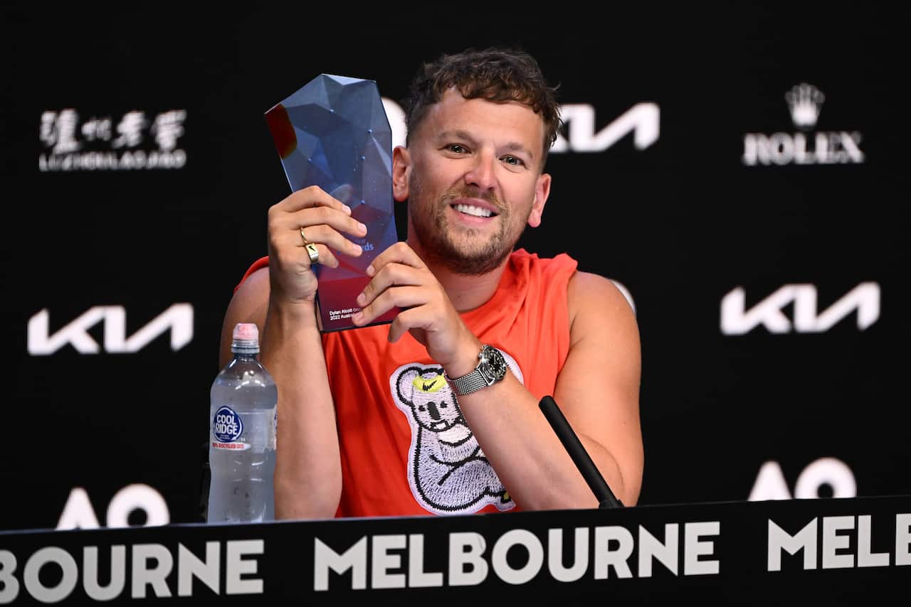 Dylan Alcott speaks to the media at Melbourne Park after being crowed the 2022 Australian of the Year.