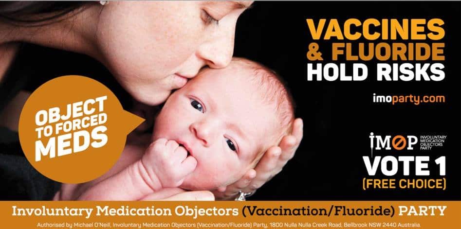 An ad from the Involuntary Medication Objectors Party. 