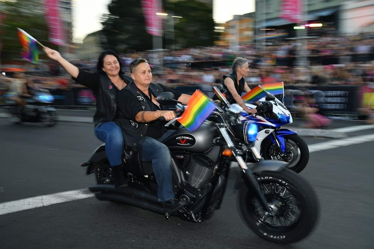 The parade traditionally begins with the Dykes on Bikes convoy.
