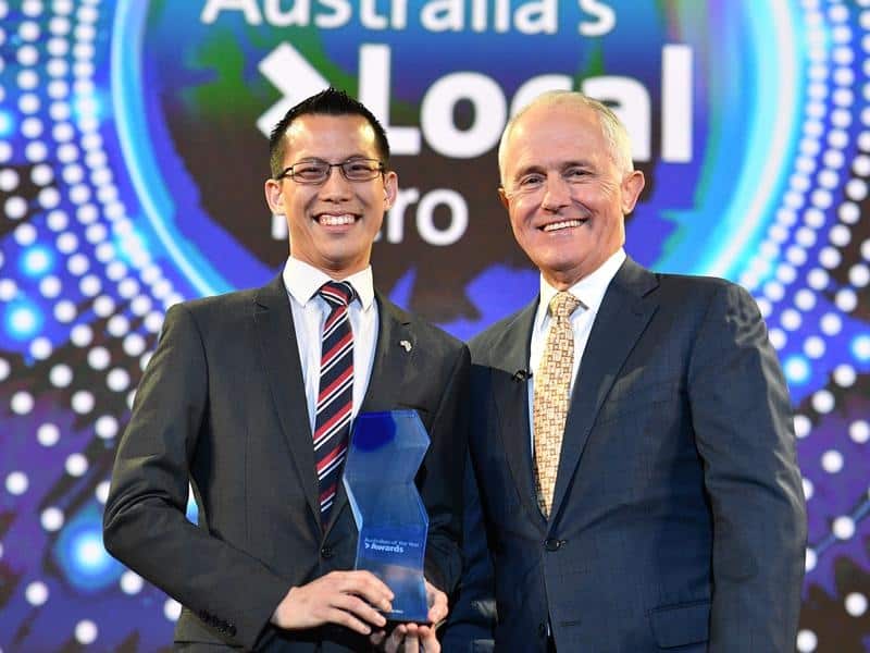 Prime Minister Malcolm Turnbull and 2018 Local Hero Eddie Woo