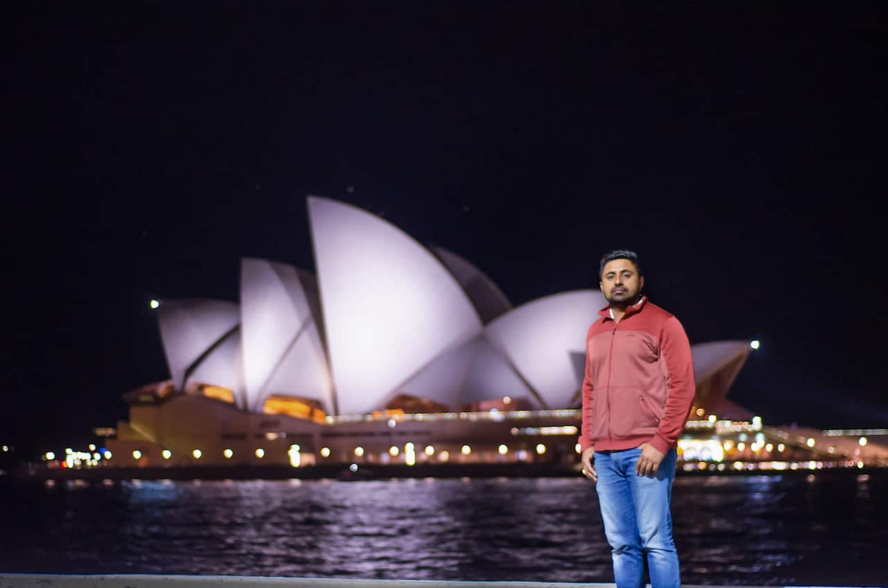 Bhavjit Singh posing at Opera House, Sydney. He hails from village Jarhtauli, District Ludhiana in Punjab, India.