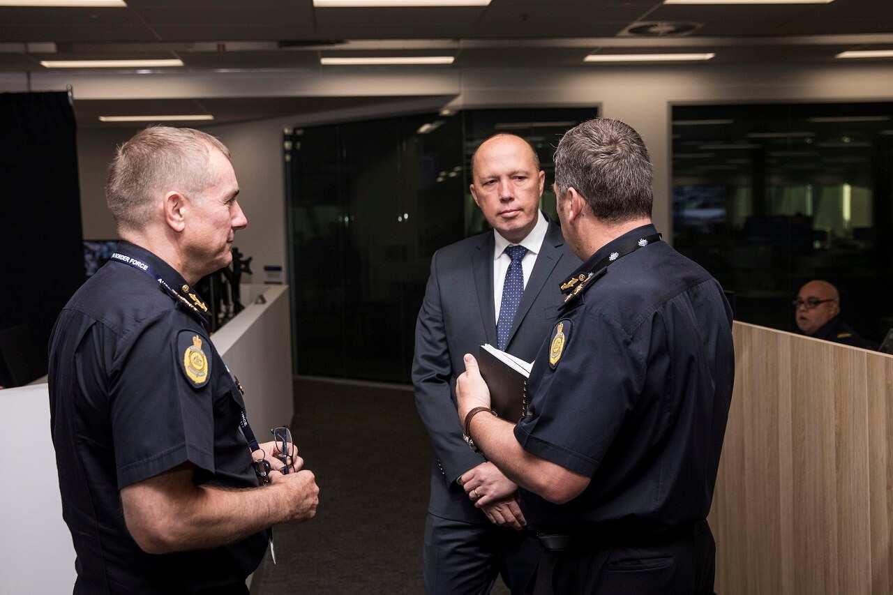 Home Affairs Minister Peter Dutton visits Australian Border Force Headquarters on Tuesday.