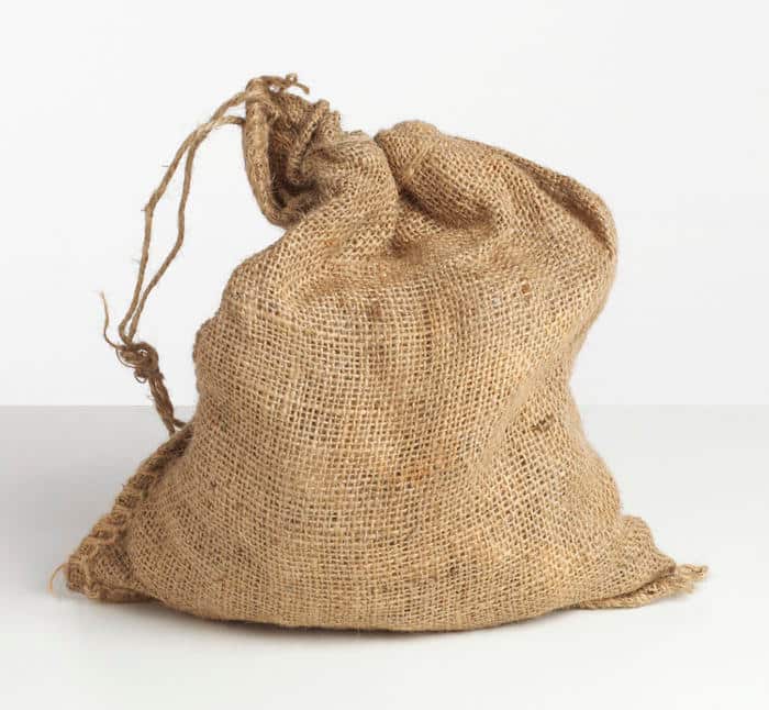 Small burlap sack tied at top