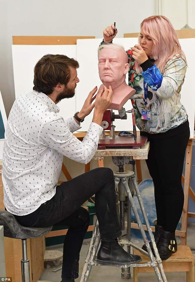 All of Madame Tussauds wax figures are initially prepared in its west London studio before being shipped out to any of its 17 locations worldwide  Read more: http://www.dailymail.co.uk/news/article-3921662/A-tribute-fit-president-Madame-Tussauds-set-roll-