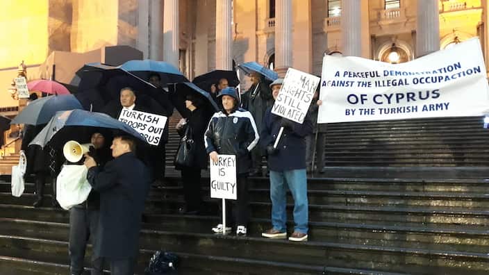 At Victorian Parliament's steps in the occasion of the 45th anniversary of the Turkish invasion of Cyprus.  