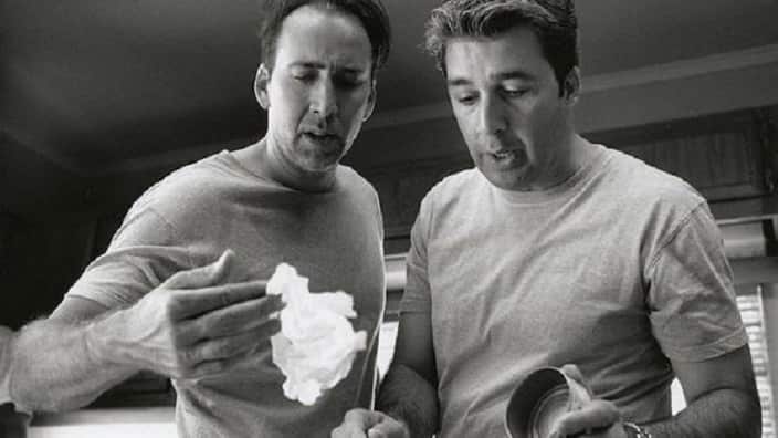 Greek Canadian actor Marco Kyris (R) with Hollywood star, Nicolas Cage. 