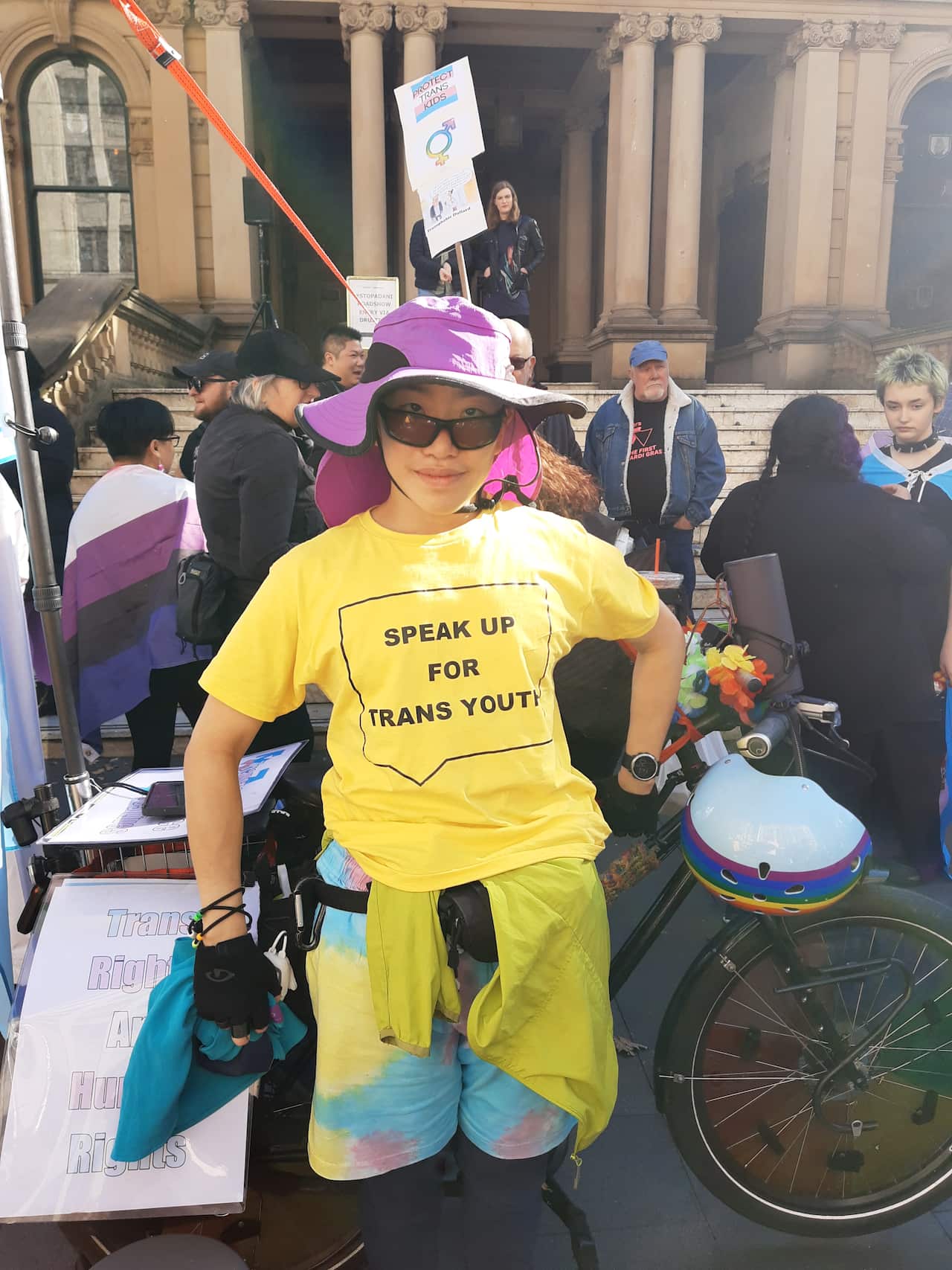 Kerry at a recent rally supporting trans youth. 