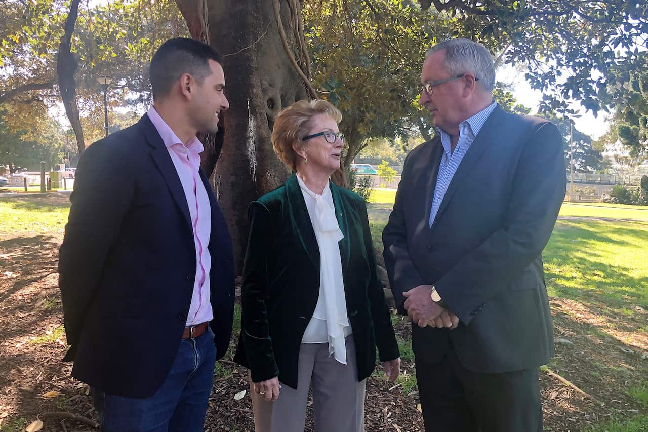 MP for Sydney Alex Greenwich, NSW Pro-choice Alliance Chair Wendy McCarthy and NSW Health Minister Brad Hazzard announce the motion. 