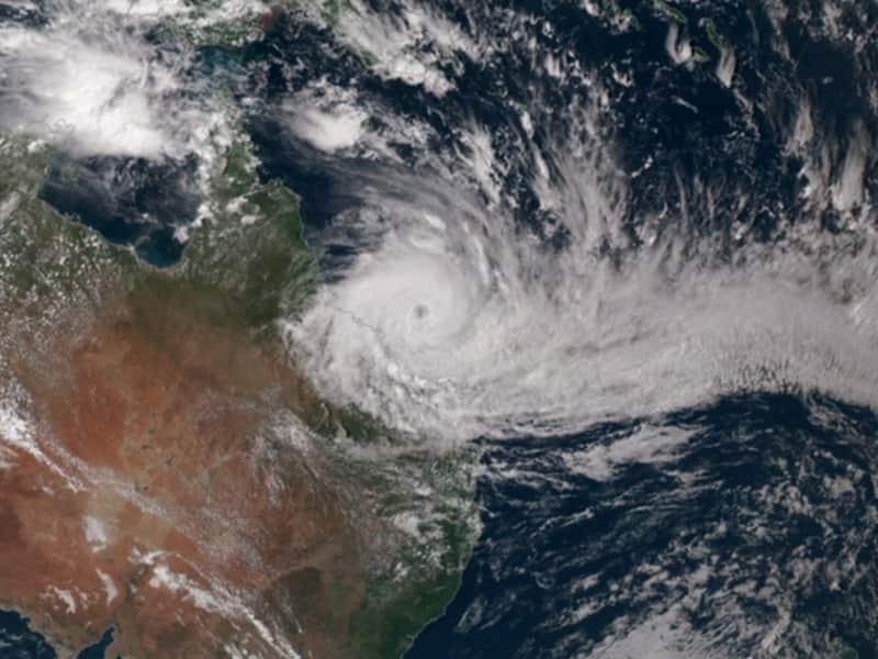 Tropical Cyclone Debbie closing in on the coast of Australia