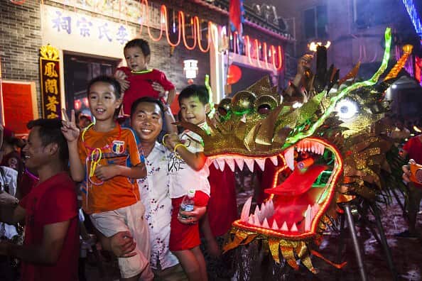 Fire Dragon Dance On Mid-Autumn Festival In Guangzhou