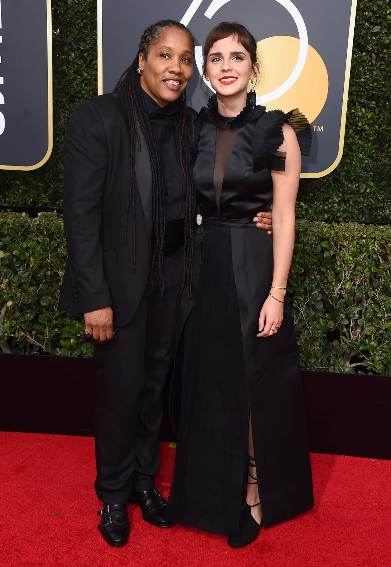  Emma Watson arrived with Marai Larasi, the founder of UK-based black feminist organisation Imkaan.