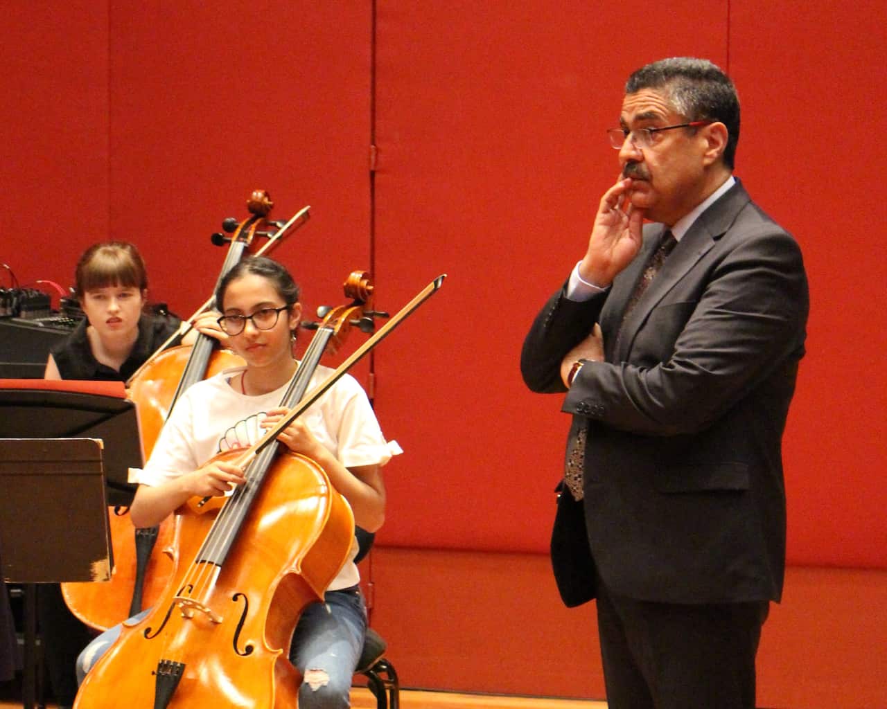 Meena Karimi, a fourteen year old performer with the Zohra Ensemble, with Dr Ahmad Sarmast, director of the Afghanistan National Institute of Music.