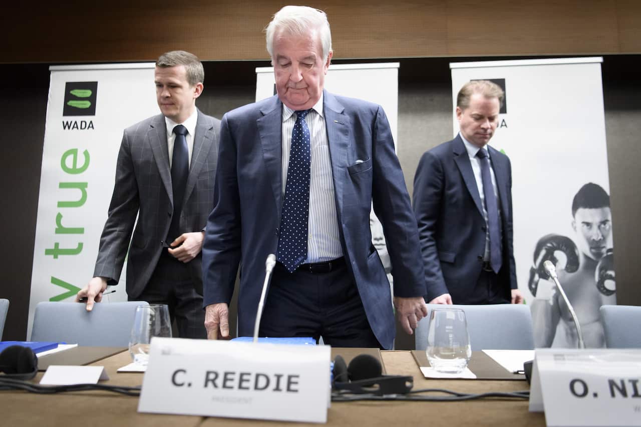 President of World Anti-Doping Agency (WADA) Craig Reedie arrives for a press conference after   WADA's meeting on the Russian doping in Lausanne.