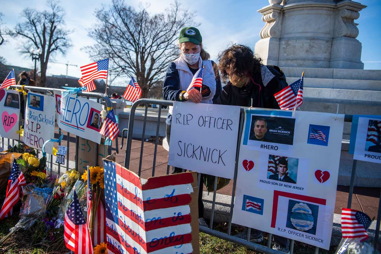A memorial for Capitol Police Officer Brian D. Sicknick who was killed by rioters last Wednesday, Sunday, 10 January, 2021. 