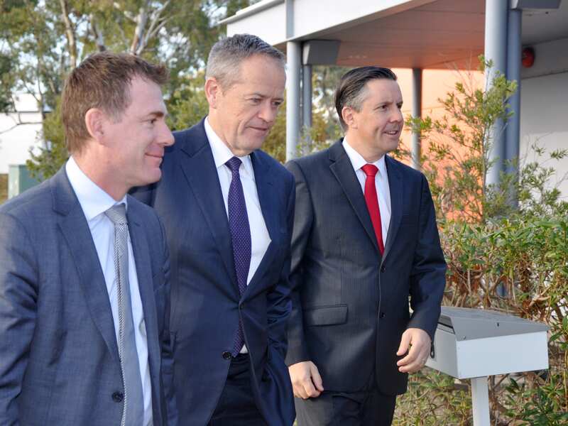 (L-R) MP Nick Champion, Opposition Leader Bill Shorten, MP Mark Butler