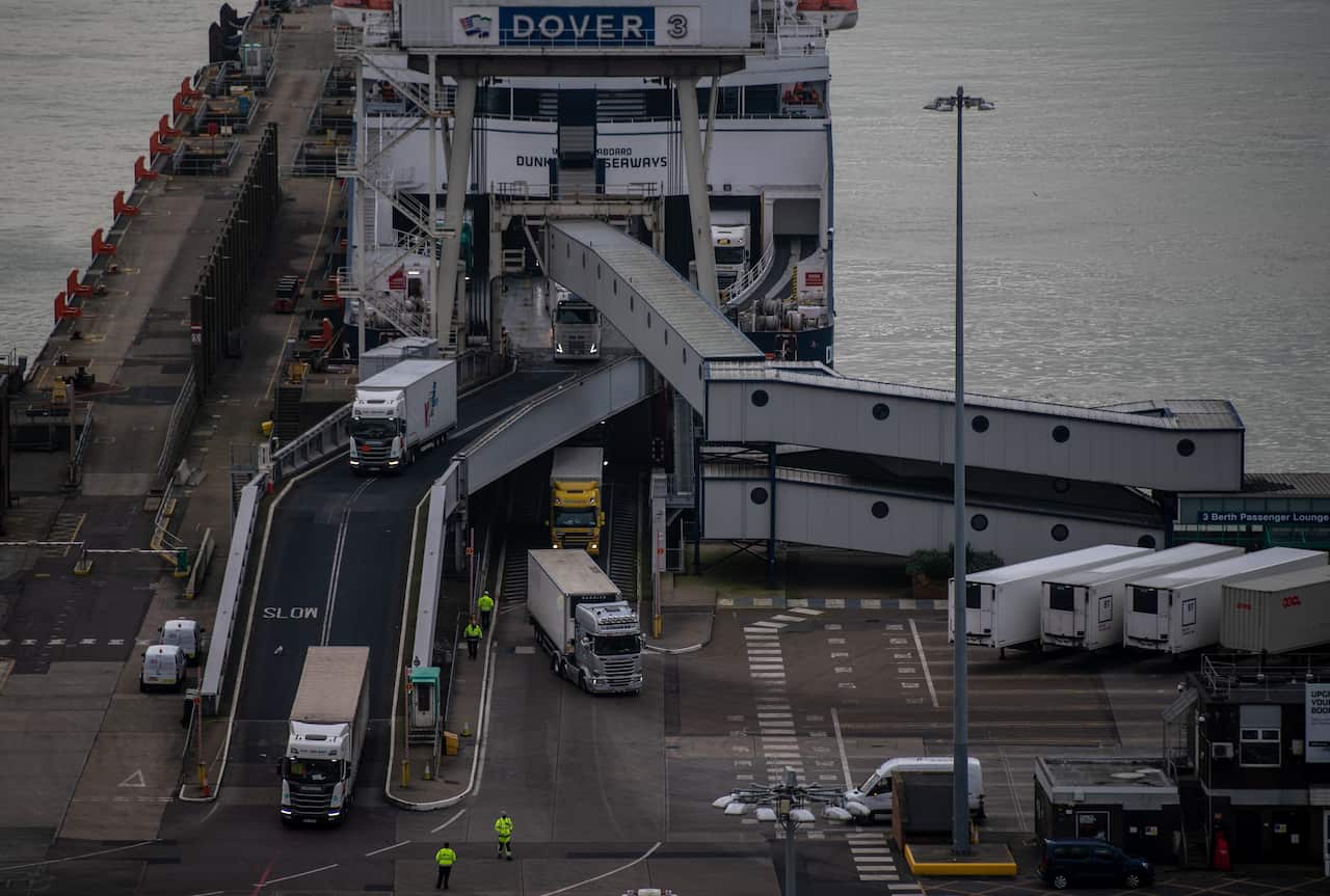 The first boats and ferries arrive at the port of Dover at the dawn of the UK's post-Brexit era on 1 January, 2021 in Dover, United Kingdom. 